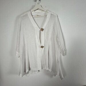 Jess & Jane Womens White Mesh Cardigan Sweater Medium Button-Front 3/4 Sleeve